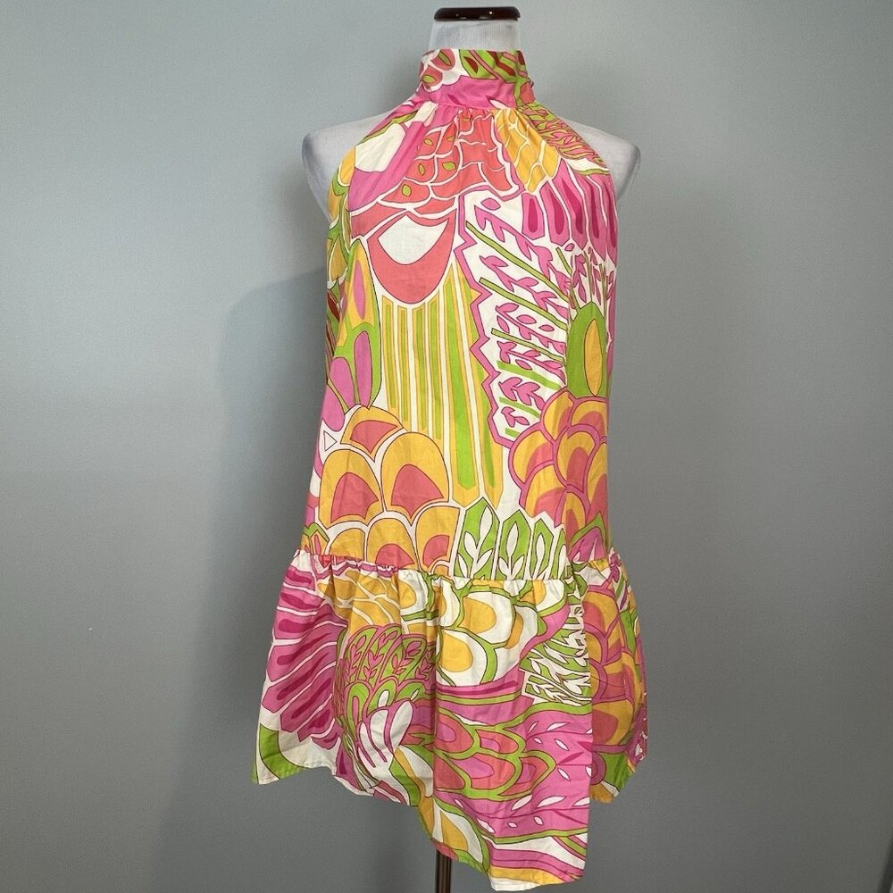 Flora Bea Dress Size XS Floral Pink and Green Go-Go Mod Colorful